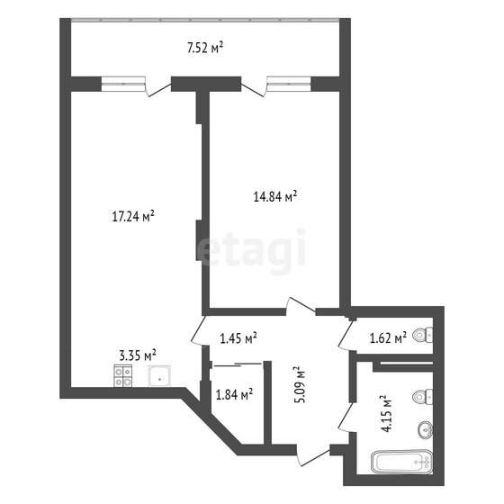 49,7 м², 1-комнатная квартира 4 990 000 ₽ - изображение 1