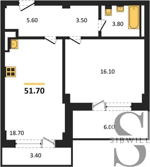 51,7 м², 1-комнатная квартира 4 653 000 ₽ - изображение 1