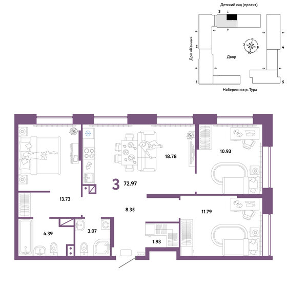 73 м², 3-комнатная квартира 10 430 000 ₽ - изображение 1