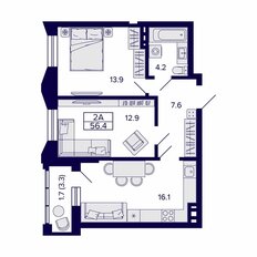 Квартира 56,4 м², 2-комнатная - изображение 2