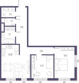 Квартира 72,7 м², 2-комнатная - изображение 1