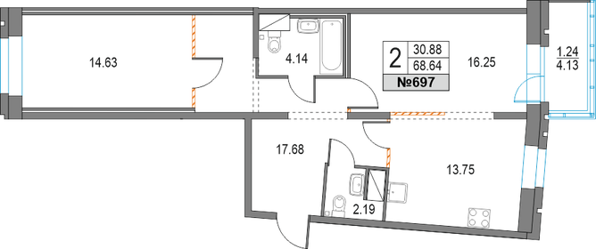 68,4 м², 2-комнатная квартира 14 332 965 ₽ - изображение 115