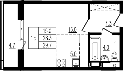 Квартира 29,7 м², студия - изображение 1