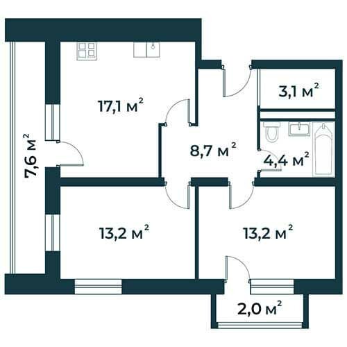 64,2 м², 2-комнатная квартира 12 567 599 ₽ - изображение 1