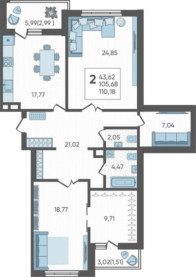 110,2 м², 2-комнатная квартира 12 119 800 ₽ - изображение 1