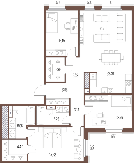 106,1 м², 3-комнатная квартира 35 235 160 ₽ - изображение 14