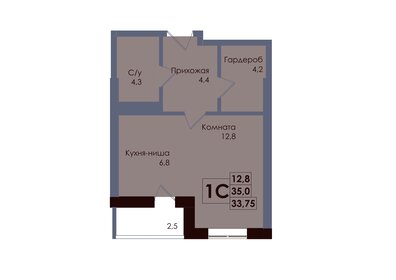 Квартира 33,8 м², студия - изображение 1