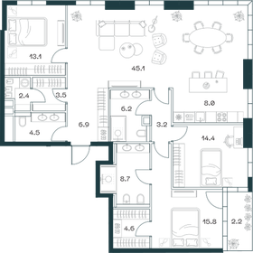 Квартира 138,7 м², 4-комнатная - изображение 1