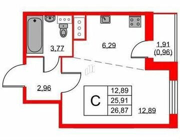 Квартира 26,9 м², студия - изображение 1