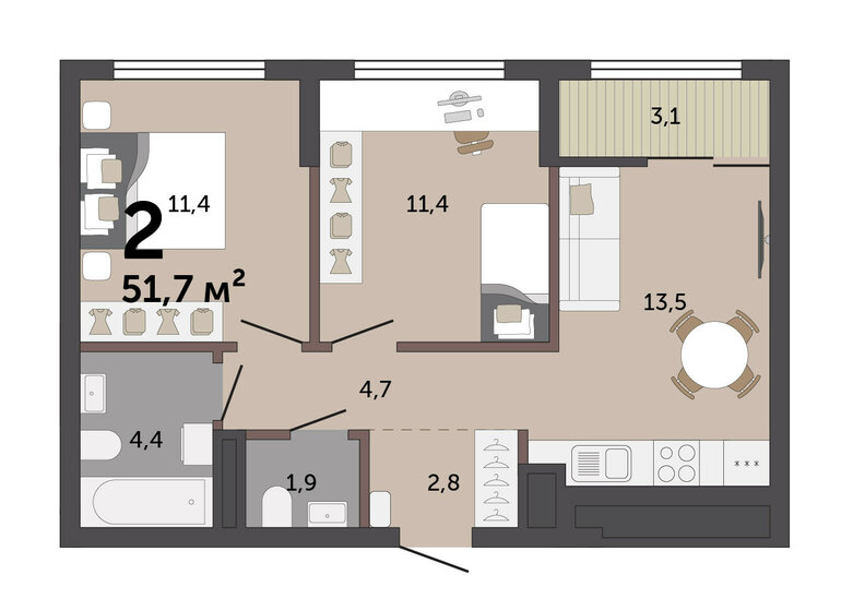 66,6 м², 2-комнатная квартира 11 963 000 ₽ - изображение 16