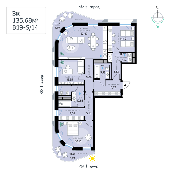 135,7 м², 3-комнатная квартира 78 151 680 ₽ - изображение 1