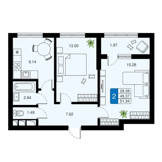 51 м², 2-комнатная квартира 11 269 130 ₽ - изображение 1