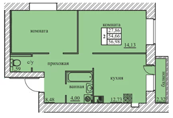 55,4 м², 2-комнатная квартира 4 625 604 ₽ - изображение 1