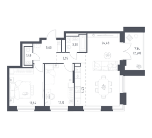 Квартира 70,3 м², 2-комнатная - изображение 1
