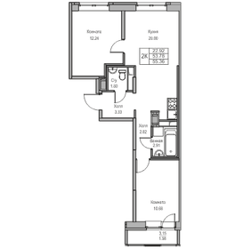 Квартира 53,8 м², 2-комнатная - изображение 1