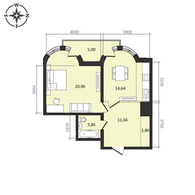 Квартира 57,9 м², 1-комнатная - изображение 1