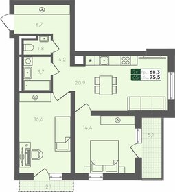 Квартира 75,5 м², 2-комнатная - изображение 1