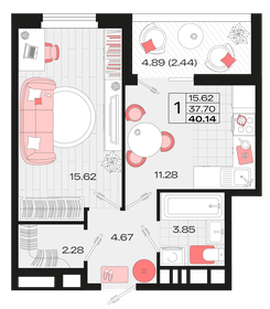 Квартира 40,1 м², 1-комнатная - изображение 1