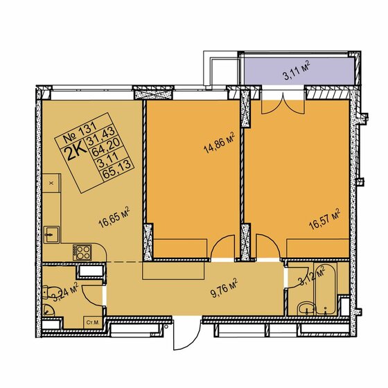 65,1 м², 2-комнатная квартира 10 110 000 ₽ - изображение 1