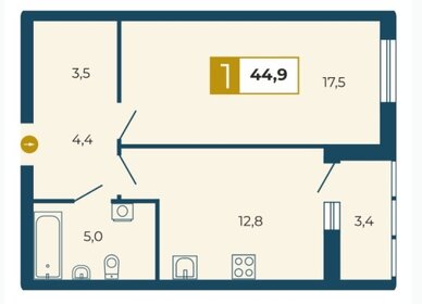 Квартира 44,9 м², 1-комнатная - изображение 1