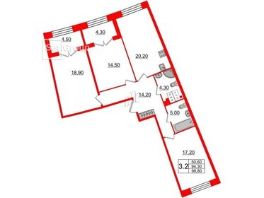 Квартира 94,1 м², 3-комнатная - изображение 1