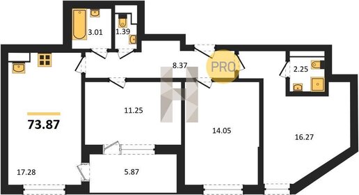 Квартира 73,9 м², 3-комнатная - изображение 1