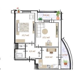 54,3 м², 2-комнатная квартира 11 500 000 ₽ - изображение 69