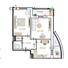 Квартира 57,8 м², 2-комнатная - изображение 2