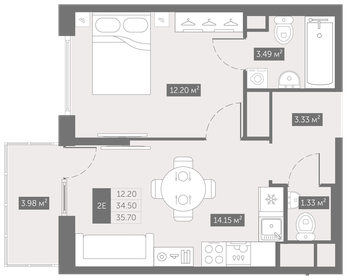 34,2 м², 1-комнатная квартира 5 205 394 ₽ - изображение 33