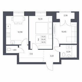 Квартира 58,8 м², 2-комнатная - изображение 1