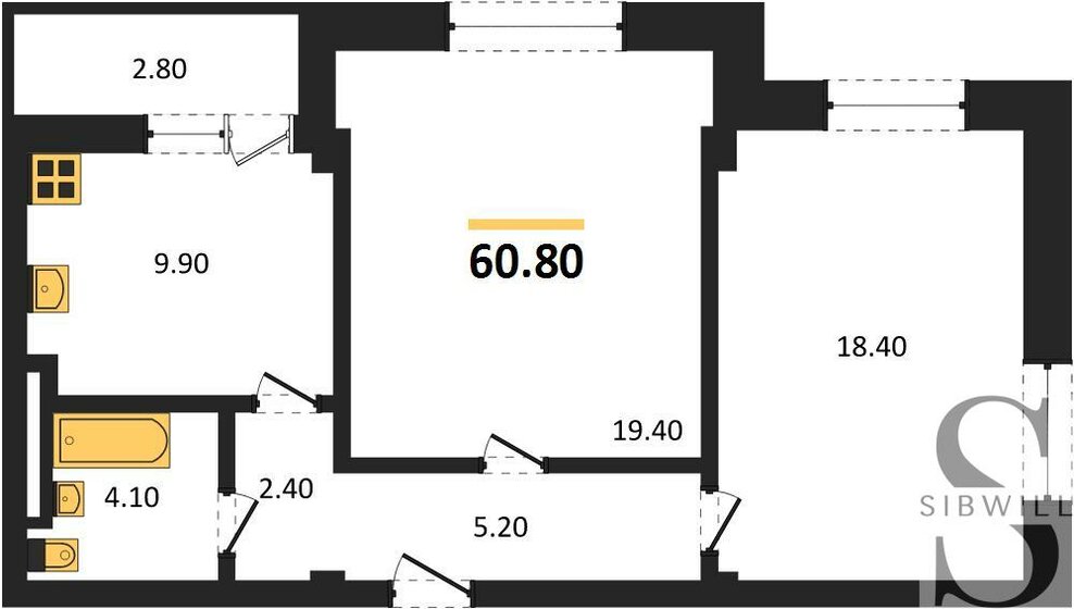 60,8 м², 2-комнатная квартира 5 350 400 ₽ - изображение 1