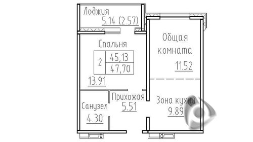 Квартира 47,7 м², 2-комнатная - изображение 1