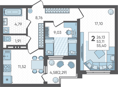 49,2 м², 2-комнатная квартира 6 500 000 ₽ - изображение 112