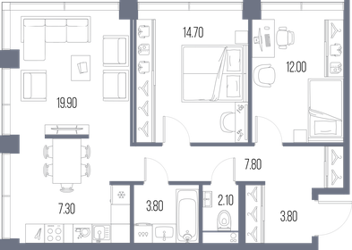 Квартира 71,4 м², 2-комнатная - изображение 1