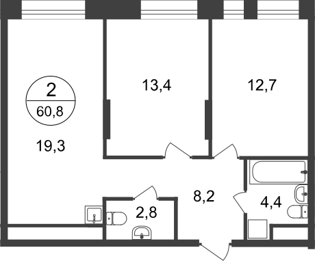 60,8 м², 2-комнатная квартира 15 542 420 ₽ - изображение 1