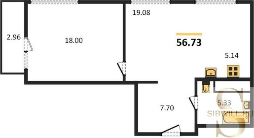 Квартира 56,7 м², 1-комнатная - изображение 1