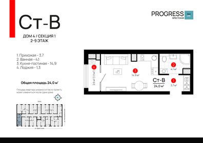 24,5 м², квартира-студия 3 250 000 ₽ - изображение 6