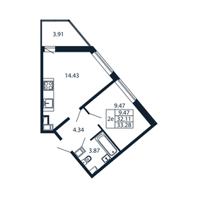 33,3 м², 1-комнатная квартира 5 868 888 ₽ - изображение 53