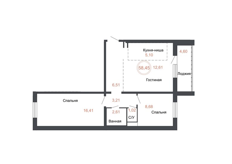 58,5 м², 3-комнатная квартира 6 604 850 ₽ - изображение 1