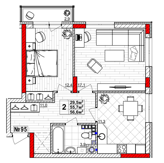 56,6 м², 2-комнатная квартира 7 343 000 ₽ - изображение 1
