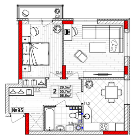 56,6 м², 2-комнатная квартира 7 343 000 ₽ - изображение 36