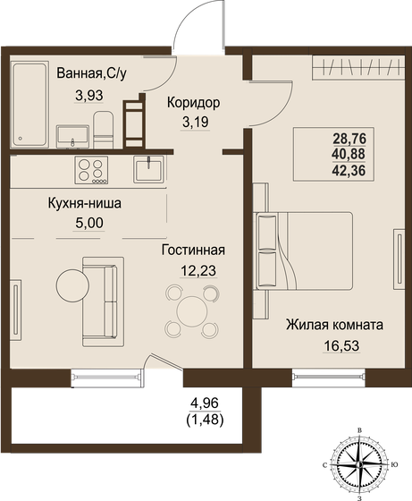 40,9 м², 2-комнатная квартира 4 312 840 ₽ - изображение 1