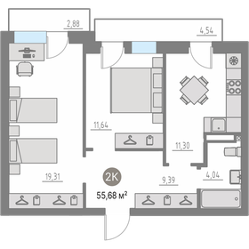 Квартира 61,9 м², 2-комнатная - изображение 1