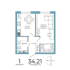 Квартира 34,2 м², 1-комнатная - изображение 1