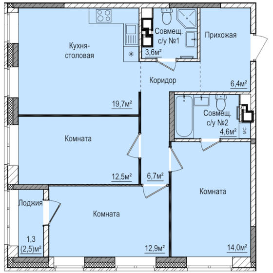 81,7 м², 3-комнатная квартира 7 354 000 ₽ - изображение 1