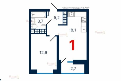 Квартира 42 м², 1-комнатная - изображение 1