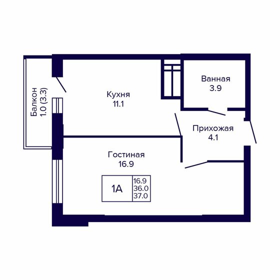 37 м², 1-комнатная квартира 4 181 000 ₽ - изображение 29