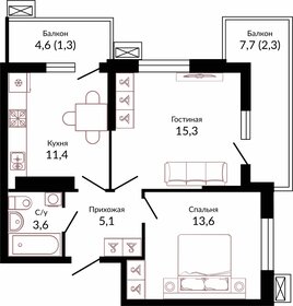 51,1 м², 2-комнатная квартира 5 460 000 ₽ - изображение 67