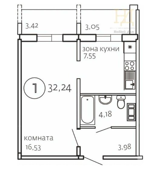 38 м², 1-комнатная квартира 3 772 800 ₽ - изображение 1