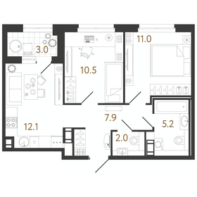 Квартира 48,7 м², 2-комнатная - изображение 1